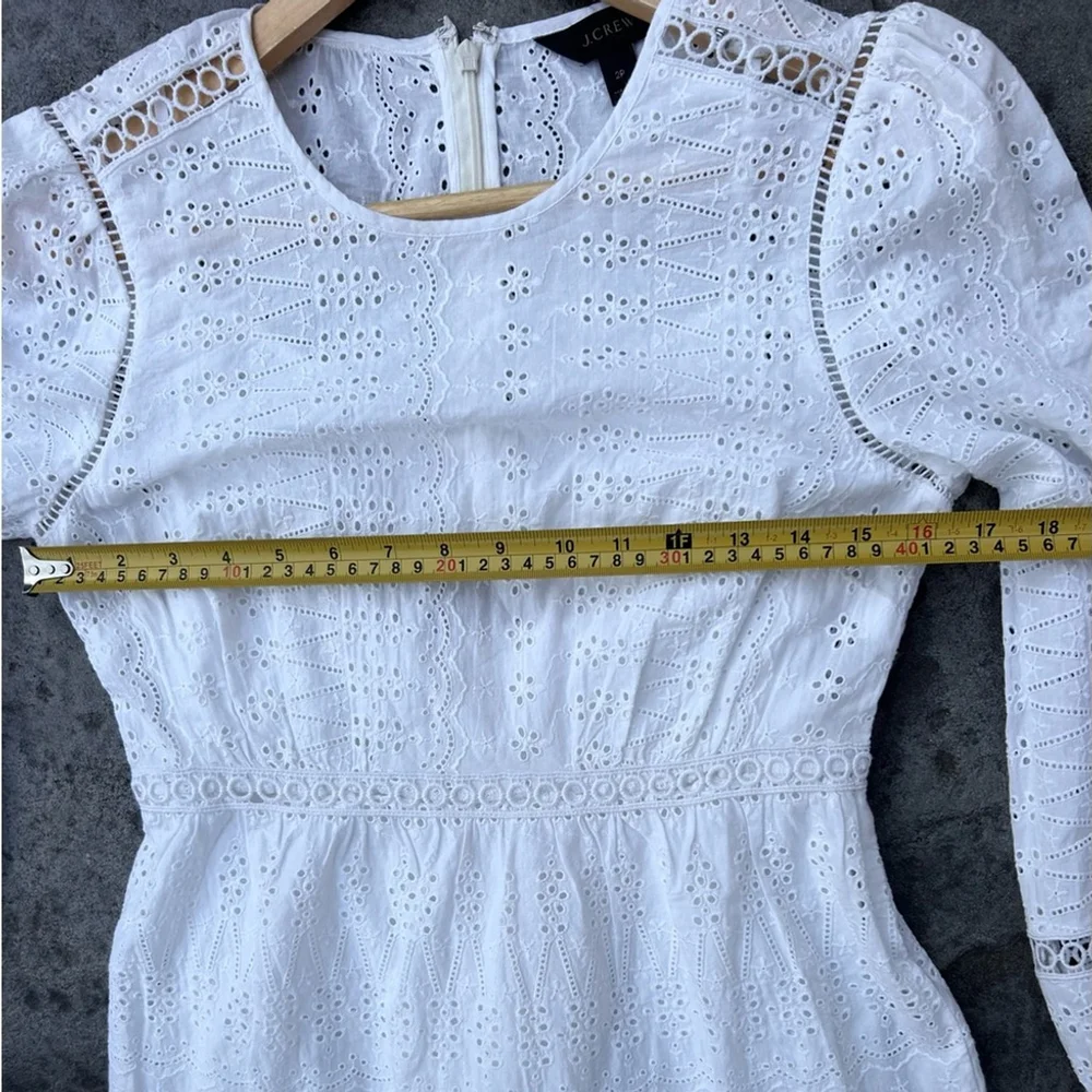 New J. Crew White Eyelet Cutout Long Sleeve Lined Dress 2 petite